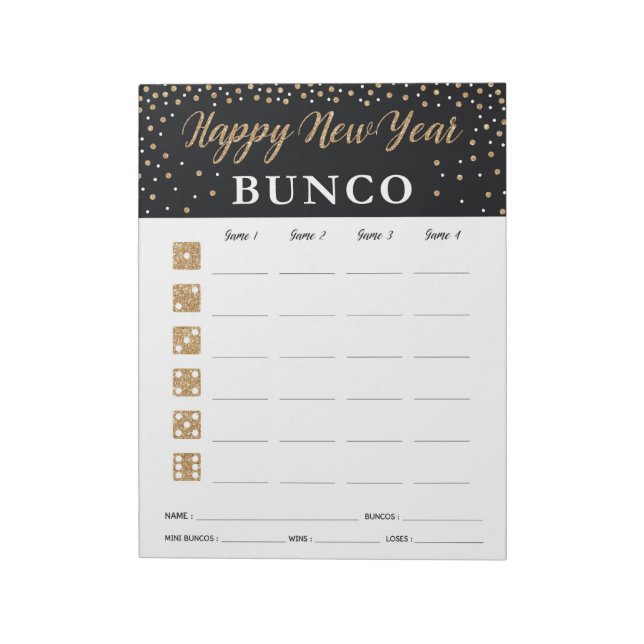 New Year Bunco Party Game Score Card Notepad (Rotated)