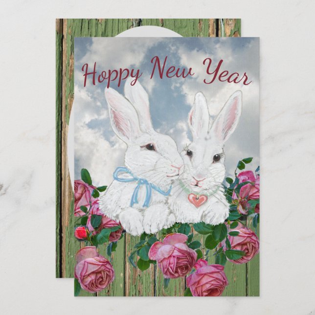New Year Bunny Rabbit Folk Verse Inspirational Holiday Card (Front/Back)