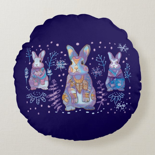  new year bunny  round cushion (Front)