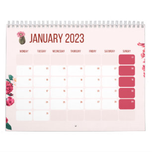  New Year Calendar 2023,  Flowers, Jan