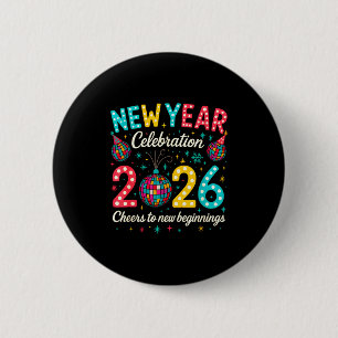 New Year Celebration 2026 Disco Ball Matching Wint 6 Cm Round Badge