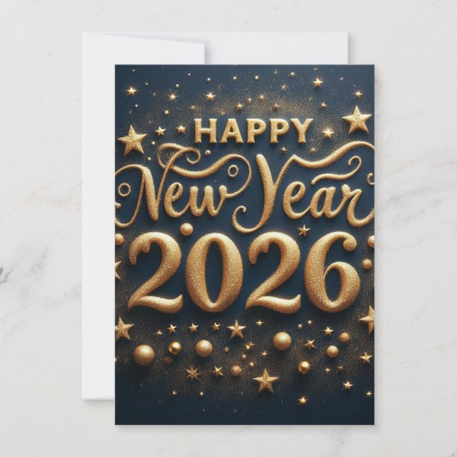 New Year Celebration Card | Wishes black and gold (Front)