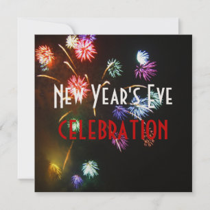 New Year' celebration, fireworks champagne bubbles Invitation
