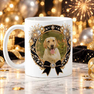 New Year Celebration Gold and Black Pet Photo Coffee Mug