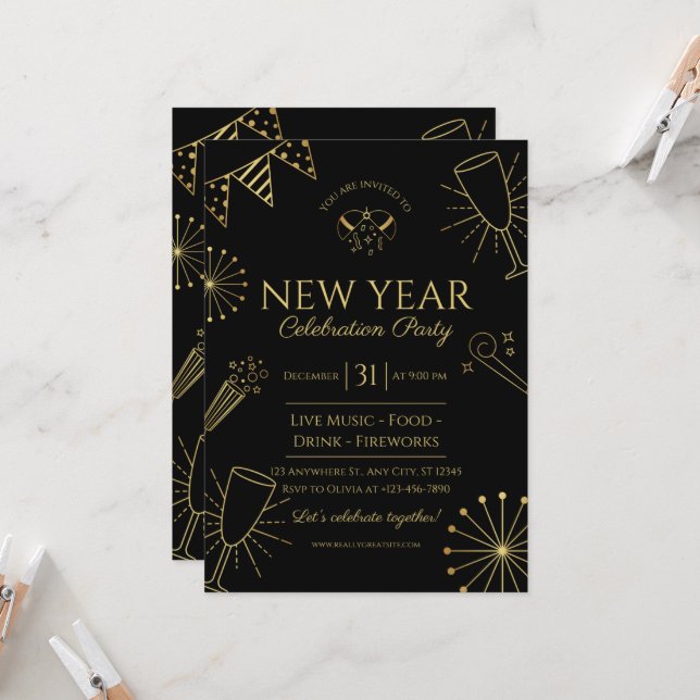 New Year Celebration Party Invitation (Front/Back In Situ)