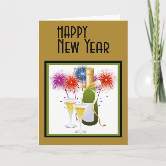 New Year Champagne Fireworks Card (Front)