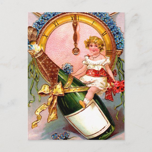 New Year Champagne Postcard (Front)