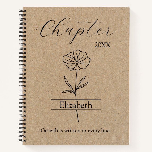 New Year Chapter Wildflower Minimalist Name Notebook (Front)