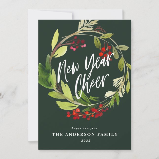 New Year Cheer botanical wreath holiday select Card (Front)