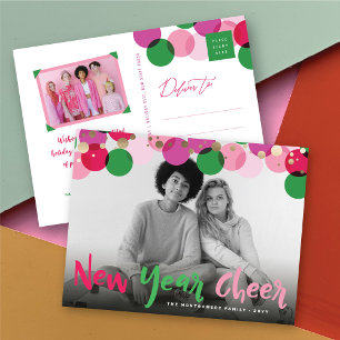 New Year Cheer Colourful & Fun Confetti Dots Photo Holiday Postcard