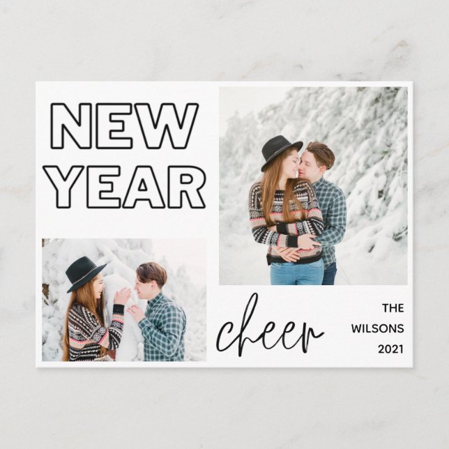 new year cheer elegant multi photo holiday postcard (Front)
