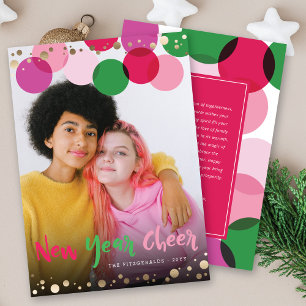 New Year Cheer Fun & Colourful Confetti Dots Photo Holiday Card