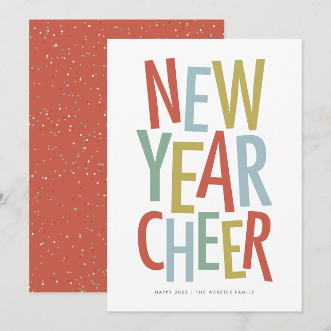 New Year Cheer fun colourful happy 2022 Holiday Card (Front/Back)