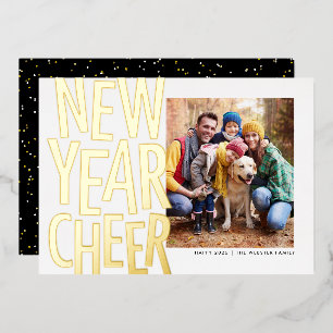 New Year Cheer fun gold one photo confetti Foil Ho Foil Holiday Card