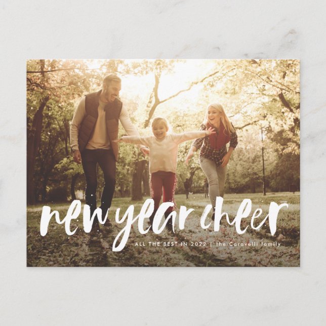 New year cheer modern brush lettering holiday postcard (Front)