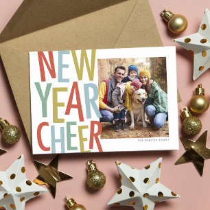 New Year Cheer one photo fun colourful Holiday Card