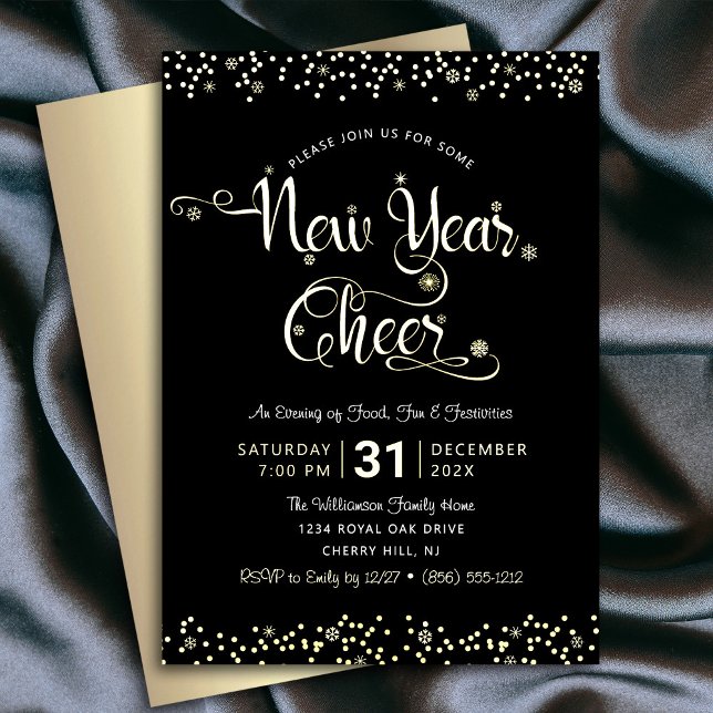 New Year Cheer Script Party Chic Black Real Gold (Creator Uploaded)
