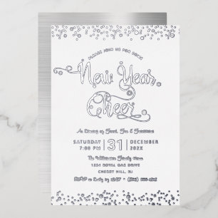 New Year Cheer Script Party Chic White Real Silver