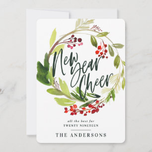 New year cheer watercolor floral holiday card