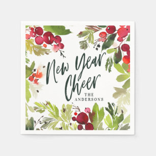 New year cheer watercolor floral Holiday Napkin