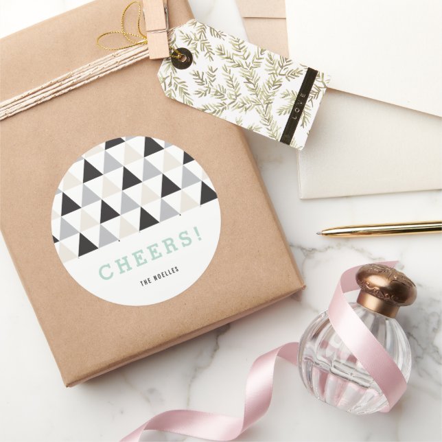 New Year Cheers Neutral Mod Geometric Holiday Classic Round Sticker (Gifting)