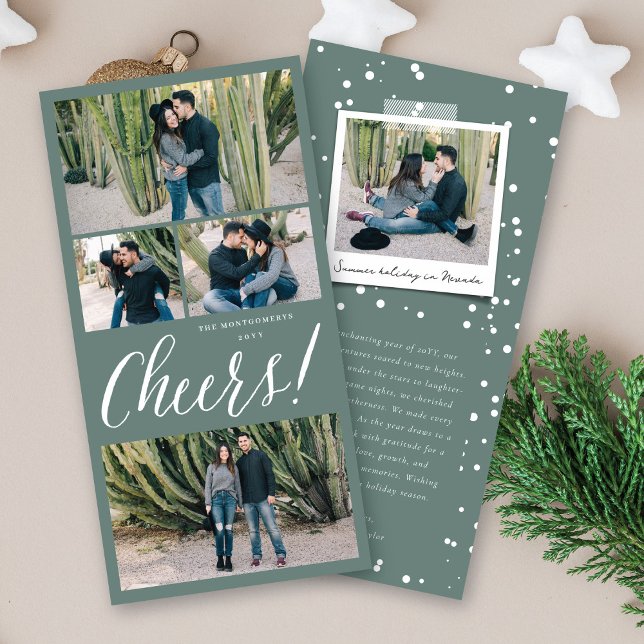 New Year Cheers Script Modern Holiday Photo Card (Creator Uploaded)