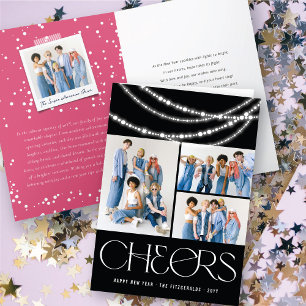 New Year Cheers Sparkling Lights Stylish Photo Holiday Card