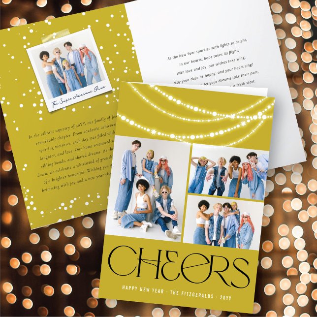 New Year Cheers Sparkling Lights Stylish Photo Holiday Card (Creator Uploaded)