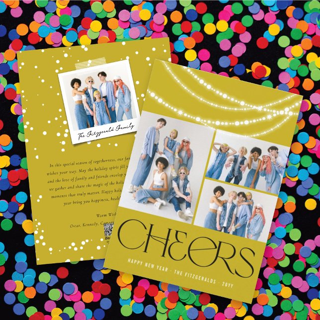 New Year Cheers Sparkling Lights Stylish Photo Holiday Card (Creator Uploaded)