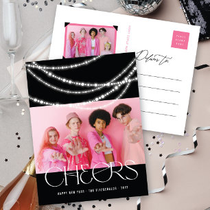 New Year Cheers Sparkling Lights Stylish Photo Holiday Postcard