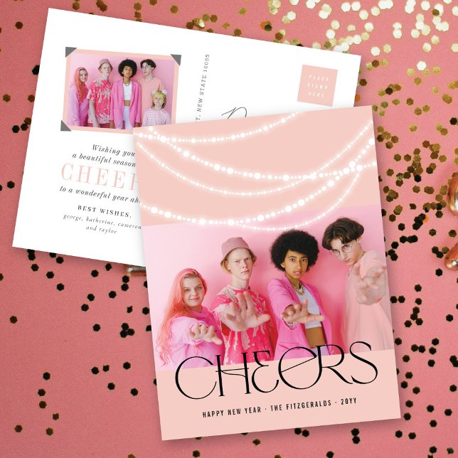 New Year Cheers Sparkling Lights Stylish Photo Holiday Postcard (Creator Uploaded)