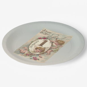 New Year Cherubs Paper Plate