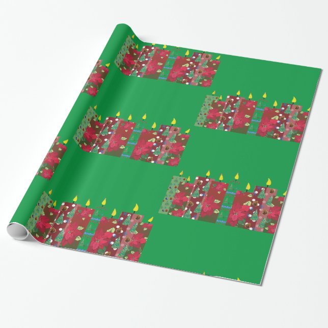 New Year, Christmas Candles Wrapping Paper (Unrolled)