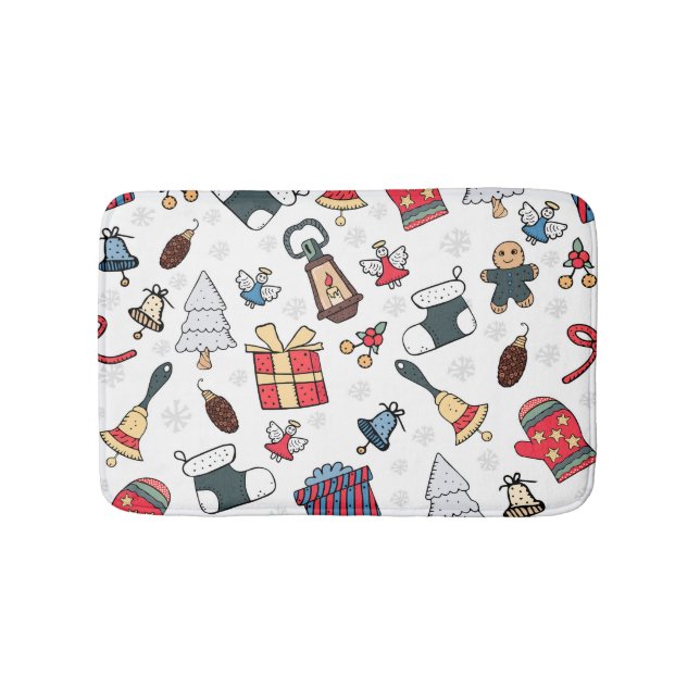 New Year: Christmas Holiday Pattern. Bath Mat (Front)