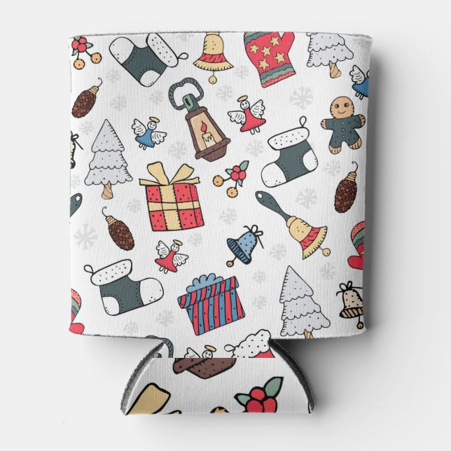 New Year: Christmas Holiday Pattern. Can Cooler (Front)