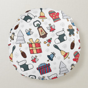 New Year: Christmas Holiday Pattern. Round Cushion