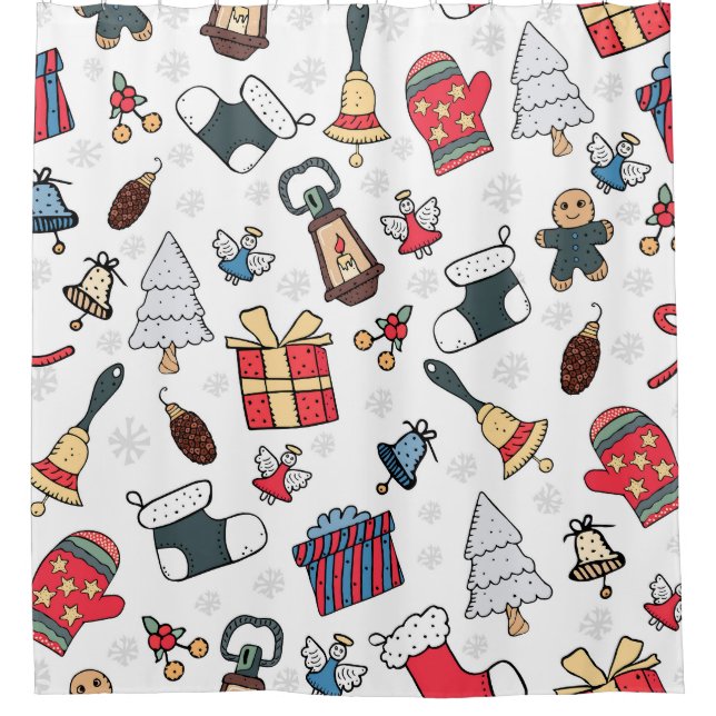 New Year: Christmas Holiday Pattern. Shower Curtain (Front)