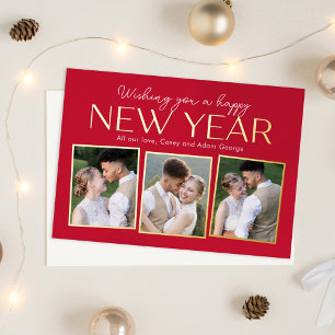 New Year Collage FOIL Editable Colour Holiday Card