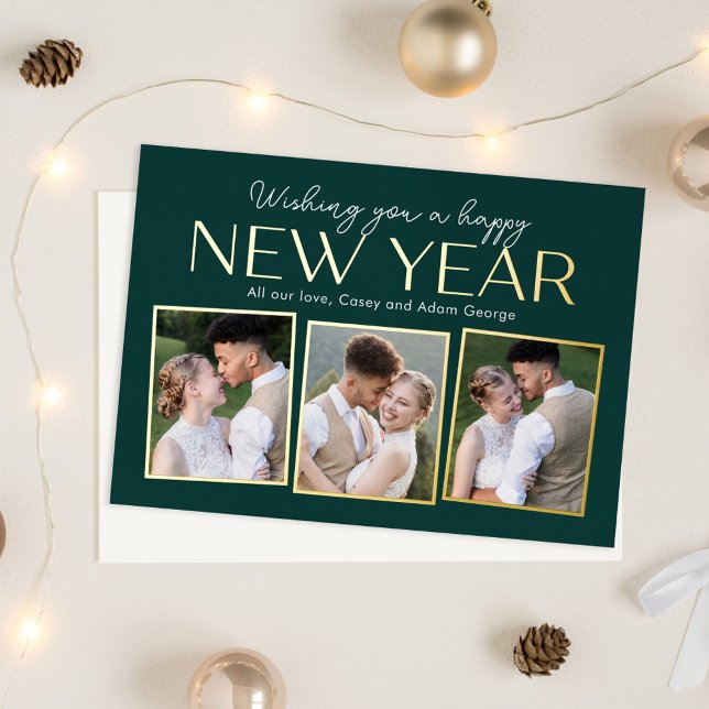 New Year Collage FOIL Editable Colour Holiday Card (Creator Uploaded)