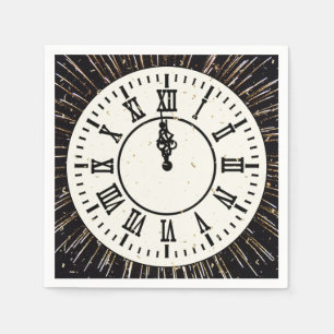 New Year Confetti On Clock and Fireworks Napkin