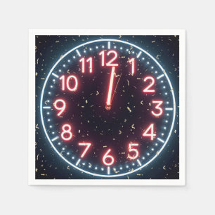 New Year Confetti On Midnight Neon Clock Napkin