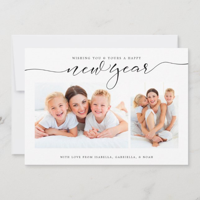 New Year Confetti Two Photo Holiday Card (Front)