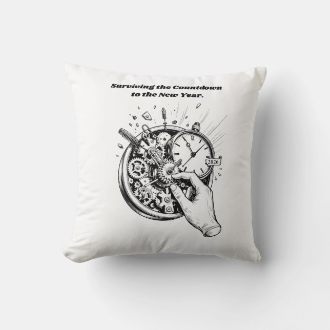 New Year Countdown T-Shirt | Minimalist Clockwork Cushion (Front)