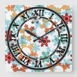 New year decor, christmas, new year, snow square wall clock