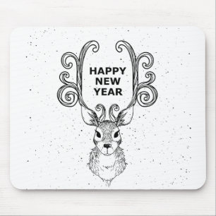 New Year Deer Christmas Holiday Mouse Pad