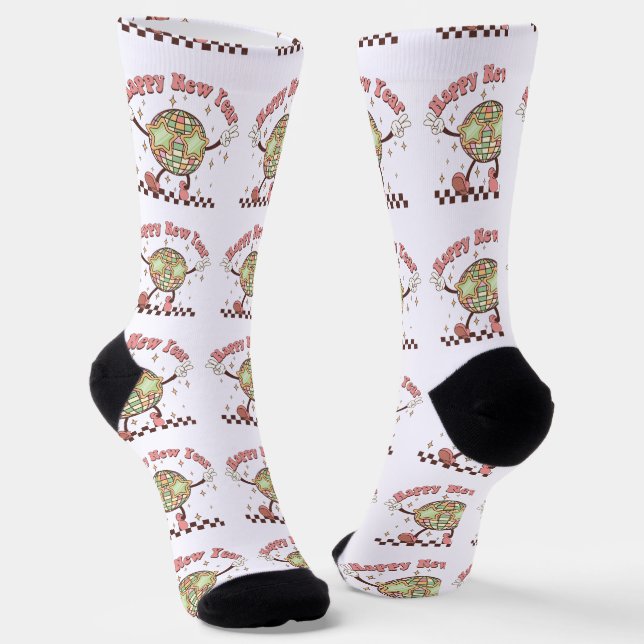 New Year Disco Ball Happy New Year Retro Socks (Angled)