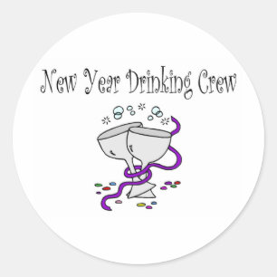 New Year Drinking Crew Classic Round Sticker