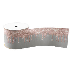 New Year Drips Royal Rose Gold Grey Grey Spark Grosgrain Ribbon