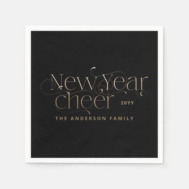 New year elegant Art Deco typography black gold Napkin (Front)