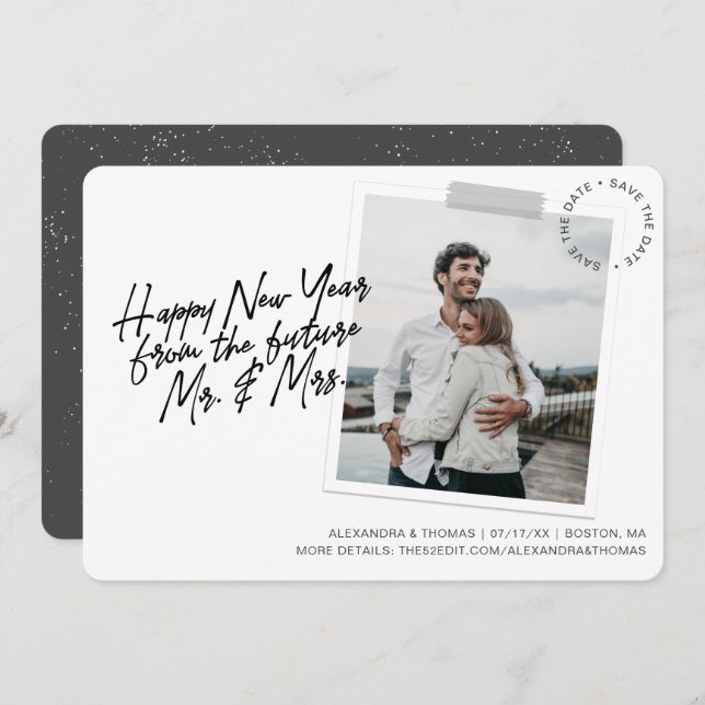 New Year Engagement Save The Date Photo Holiday Card (Front/Back)